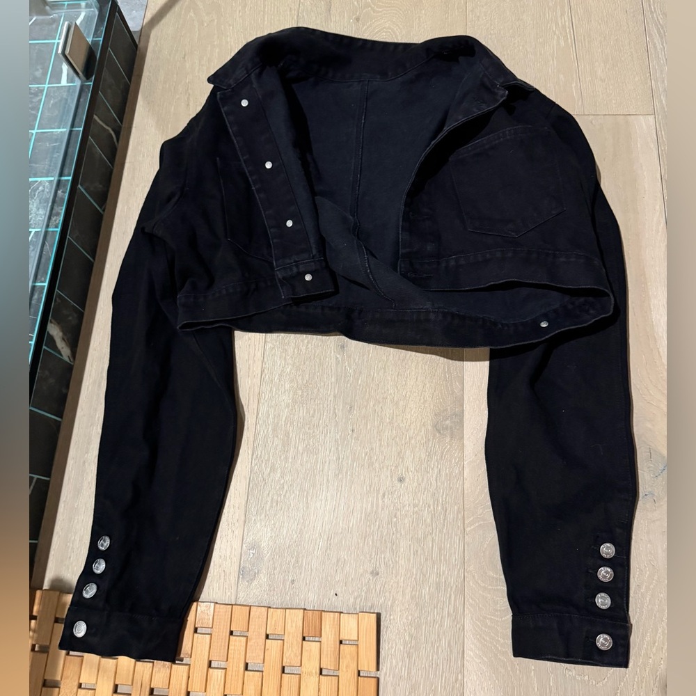 Cropped Black Denim Jacket with Silver Buttons by Revice Denim